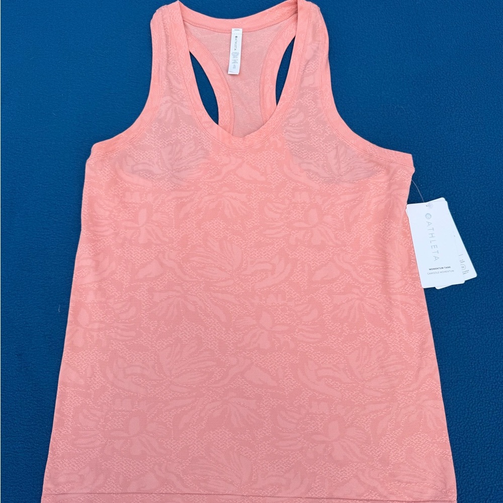 Athleta Coral Peach Racerback Tank with Jacquard Floral